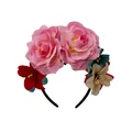 Detailansicht eines mexikanischen Karnevals-Haarreifens mit großen rosa Kunstrosen und Blüten - Rosa (4#)