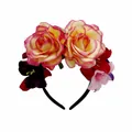 Detail view of colorful Mexican carnival rose headband with artificial silk flowers - Yellow Pink Gradient (5#)