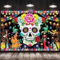 Vibrant Mexican Dia de Muertos party backdrop with colorful sugar skull and floral design - Day of the Dead Style 12 / 150*100CM