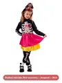 Meisjes skelet kostuum set in zwart met roze en gele rok voor de Dag van de Doden. - S / Boven- En Onderstuk / Haaraccessoire + Jumpsuit + Rok / Dag Van De Doden Meisje