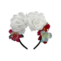Mexican Day of the Dead flower headband featuring large white roses and colorful orchids - White (6#)