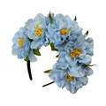 Detailed view of light blue artificial peony flowers on a festive party headband - 7# Light Blue Glitter