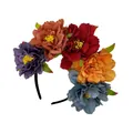 Macro detail of vibrant artificial peony flower headband for Day of the Dead costumes. - 8# Vintage Multicolor