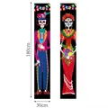 Banner per porta scheletro Giorno dei Morti, set decorazioni Halloween 180x30cm - Segnale da Portico Folk Nero (MD09)