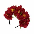 Macro detail of lush red artificial peony flowers on a festive Halloween headband. - 9# Dark Red