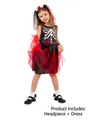 Day of the Dead skeleton costume set for girls including dress and floral headpiece - S / Top And Bottom / Headpiece + Dress / Doomsday Ghost Mesh Style