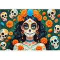 Vibrant Mexican Day of the Dead banner featuring Catrina and sugar skull party decorations - Style 20