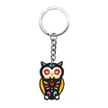 Colorful Day of the Dead owl keychain made of durable PVC for bags and keys - Black Owl Skull Style (24)