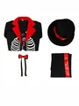 Kids Mexican Day of the Dead skeleton costume set with hat, jacket, pants, and bow tie. - S / Top And Bottom / Hat + Coat with Vest + Pants + Bowtie / Ghost Gentleman