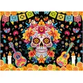Mexican Day of the Dead party backdrop featuring sugar skull and festive guitars - Style 29