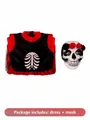 Halloween Day of the Dead skeleton costume set for kids including a red and black dress and mask - S / Top And Bottom / Dress + Mask / Blood Sun