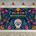 Vibrant Dia de Muertos backdrop with sugar skull and guitar for festive party decor - Day of the Dead Style 17 / 150*100CM