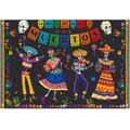 Colorful Day of the Dead banner backdrop with festive skeletons and floral decorations - Festival Celebration (Style 22)