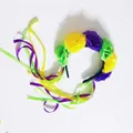 Vibrant colorful Mexican rose headband with long satin ribbons for carnival parties - Purple Green Yellow Ribbon