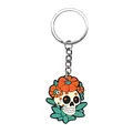 Day of the Dead themed PVC soft rubber skull keychain charm for bags and festive accessories - Skull with Three Flowers Style (28)