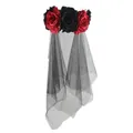 Gotischer rot-schwarzer Rosen-Haarreif mit schwarzem Schleier für Halloween-Cosplay-Kostüme - Rot & Schwarz