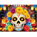 Festive Day of the Dead backdrop with floral sugar skull for Mexican party decor - Sugar Skull (Style 24)