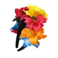 Kleurrijke haarband met diverse kunstbloemen en rozen voor vrolijke Halloween-feesten - Roze Rood En Geel + Blauwe Orchidee