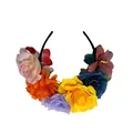 Farbenfroher mexikanischer Blumen-Haarreif mit doppelseitigen Rosen und Orchideen-Dekor. - 4# Orange Rosa & Blau Mischung