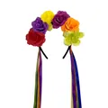 Mexican style floral headband with colorful roses and long ribbons for carnival parties - Multicolor Rose Ribbon