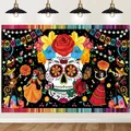 Vibrant Mexican Dia de Muertos backdrop with floral skull and dancing skeletons - Day of the Dead Style 19 / 150*100CM