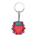 Vibrant Day of the Dead heart keychain crafted from durable PVC rubber with floral motifs - Red Heart Style (30)
