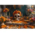 Mexican Day of the Dead banner background cloth with festive skull and floral altar motif - Altar Sugar Skull (Style 25)