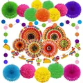 Set decorazioni festa messicana Cinco de Mayo con ventagli di carta e ghirlande colorate. - Set Ventagli di Carta Messicani