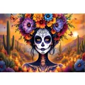 Day of the Dead Mexican party backdrop with Catrina girl and cactus sunset design - Catrina with Flower Crown (Style 26)
