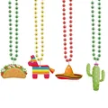 Close-up of Mexican Cinco de Mayo necklaces with taco, pinata, and cactus charms - 4 Pieces Style 2 / Set of 4