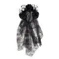 Halloween Haarreif mit schwarzem Spitzenschleier, Kunstblumen und Totenkopf Deko - Schwarz