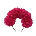 Mexikanisches Tag der Toten Blumenstirnband mit großen tiefrosa Stoffblumen - 6 Blumen Einseitig / Rosarot