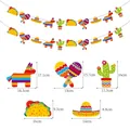 Banner festa Cinco de Mayo colorato con icone taco e pignatta con dimensioni - Ghirlanda Taco Cactus Messicano