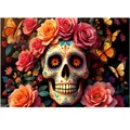 Vibrant Day of the Dead banner with colorful sugar skull and roses for party decoration - Rose Butterfly Sugar Skull (Style 28)