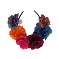 Mexikanisches Karneval-Stirnband mit lebhaften bunten künstlichen Rosen und Orchideen - 8# Blau Orange & Rot Mischung