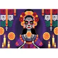 Vibrant Day of the Dead backdrop banner featuring Catrina and marigolds for party decor - Day of the Dead Altar (Style 27)
