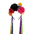 Serre-tête fleuri d'Halloween avec crâne et longs rubans de satin arc-en-ciel - Style Rose Noire Et Fleur Rouge Ruban Arc-en-ciel (2#)