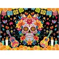 Vibrant Mexican Day of the Dead banner with sugar skull and marigold floral patterns. - Mexican Style Sugar Skull (Style 29)