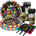 Σετ σερβίτσιου για πάρτι Cinco de Mayo με πιάτα, ποτήρια και μαχαιροπίρουνα. - Σετ 7 τεμαχίων / Για 10 άτομα