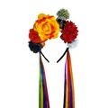 Serre-tête floral d'Halloween avec crâne et rubans arc-en-ciel pour le Jour des Morts. - Style Rose Jaune Et Oeillet Rouge (3#)