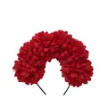 Red artificial fabric flower headband for Halloween or Mexican festival costumes. - 6 Flowers Single Sided / Brick Red