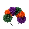 Halloween floral headband with purple orange and green artificial fabric flowers - 6 Flowers Single Sided / Multi-color 1