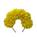 Bright yellow artificial floral headband for Mexican carnival and Halloween dress-up - 6 Flowers Single Sided / Gold