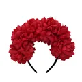 Vibrant red fabric flower headband for Day of the Dead or Halloween costume parties - 12 Flowers / Dark Red