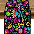 Bunter mexikanischer Dia De Los Muertos Tischläufer für Cinco De Mayo Party Dekoration - 33x93cm / Mehrfarbig (Schwarze Basis)