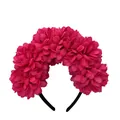 Large rose red fabric flower headband for Halloween and Mexican Carnival parties - 12 Flowers / Rose Red