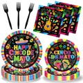 Cinco de Mayo themed disposable tableware set with vibrant paper plates, napkins and forks - Cinco De Mayo Tableware Set (Plates+Napkins+Forks)