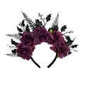 Dunkles Gothic Rosen Stirnband mit schwarzen Blättern für Halloween Cosplay - Burgunderrot