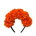 Vibrant orange marigold floral headband for Day of the Dead and Halloween costumes. - 12 Flowers / Orange Red