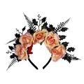 Dunkles Halloween-Haarband mit rosa Rosen und schwarzen Blättern für Cosplay - Rosa